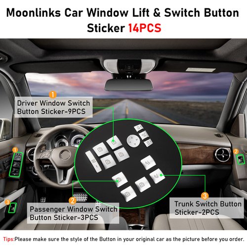 Moonlinks Inner Door Power Window Switch Button Covers Trim Sticker Replacement Compatible with Mercedes Benz A B C E G GLA CLA GLK GL ML GLE Class W204 W212 W246 W166 X166 X204 Tesla Modle X S 14 PCS