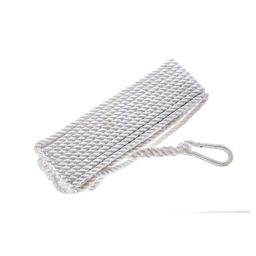 Attwood 11707-7 Premium Nylon Anchor Line, Twisted Nylon Line With Hook, 3/8-Inch Thick, 50 Feet Long, White