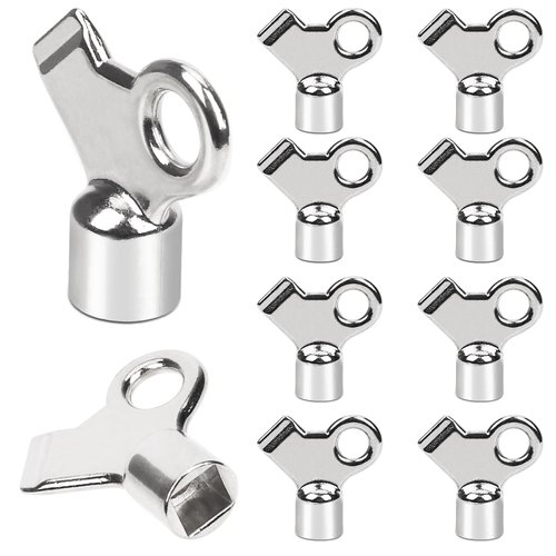 10pcs Radiator Bleeding Air Valve Key, Metal Radiator Keys Heating Radiator Bleed Hole Key Copper Alloy Vent Air Plumbing Valve Key Radiator Bleeder Key for Home Radiator and Faucet(Silver)