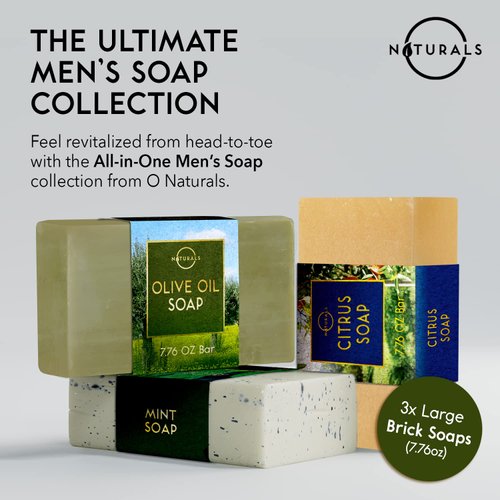 O Naturals Bar Soap for Men - 3-Pcs Mens Soap Bar - Natural Soap - Mens Bar Soap - Body Soap Bars - Men Soap - Natural Soap for Men - Organic Men's Soap Bars - Exfoliating Soap Bar - Citrus,Olive&Mint