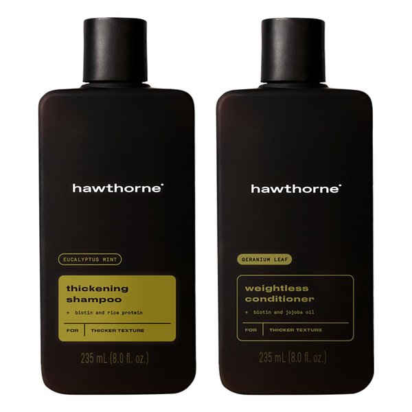 Hawthorne Thickening Shampoo and Conditioner Set. Men’s All Natural Shampoo and Conditioner Set with Thickening Shampoo and Weightless Conditioner. Sulfate Free, Paraben Free. 8 Fl Oz Each.