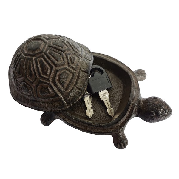 BSTGIFTS Cast Iron Turtle Key Hider - Spare Key Holder - Garden Decoration Turtle, Jewelry Trinkets Box for Key, Ear Studs, Ring, Paper Clip (Antique Brown)…