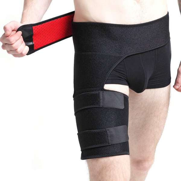 Groin Support Brace, Hip Brace Thigh Compression Sleeve, Men Women Adjustable Groin Compression Wrap Support for Hip Flexor Arthritis, Hamstring, Thigh, Pulled Muscles and Sciatica Nerve Pain Relief