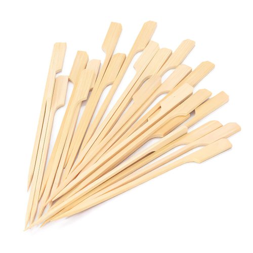 4.7 Inch Bamboo Skewers 100PCS Food Appetizer Toothpicks Wide Flat Paddle Bamboo Wood Picks for Cocktail, Marshmallow, Fruit, Grilling, Drink, BBQ, Barbecue, Yakitori Chicken, Fondue, Roasting