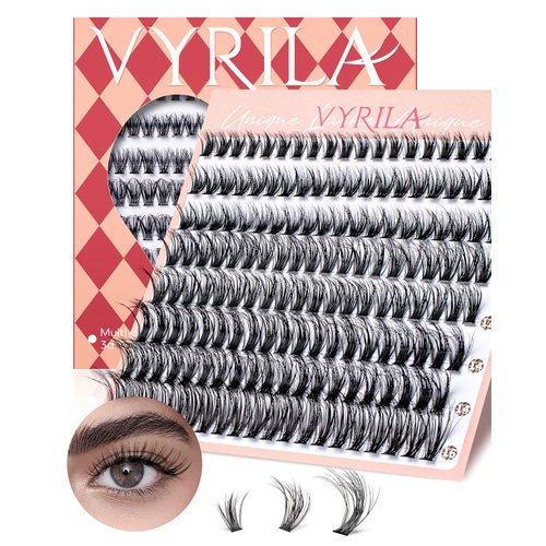 VYRILA Lash Clusters 0.05mm PBT Fiber Eyelash Clusters, 0.3mm Superfine Soft Band D Curl Diy Lash Extension, 160pcs 8-16mm Individual Lashes Clusters Like Eyelash Extensions (40D-D-8-16Mix)