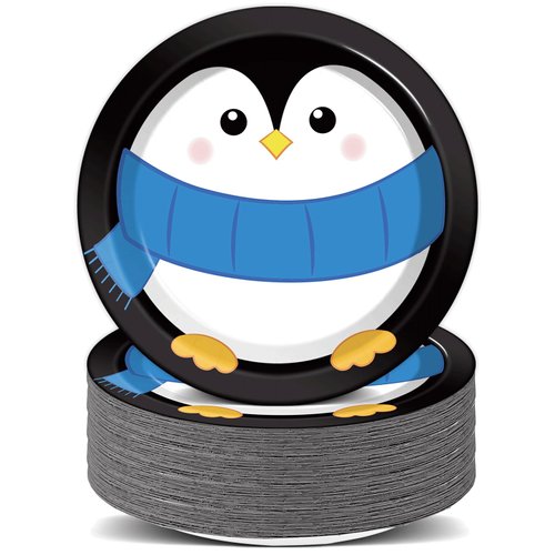 gisgfim 48PCS Penguin Plates Winter Penguin Birthday Party Supplies Disposable Paper Dessert Plates Tableware Christmas Penguin Party Decorations Favors for Winter Xmas Holiday Birthday Baby Shower