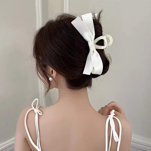 White Stain Hair Bow Claw Clip for Girls Women Bowknot Hair Clip No Slip Bow Clips for Hair Barrette for Fine Thick Hair Hair Jaw Clips Butterfly Clamps for Hair Accessories