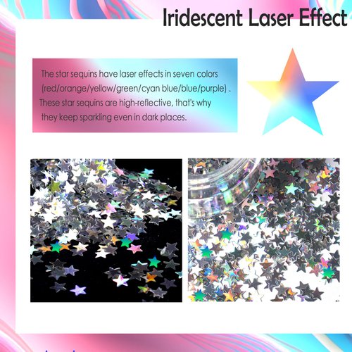 Laza 10g Stars Glitter Confetti Sparkle Shiny Holographic Micro Five-Angle Star False Nail Sequins Acrylic Paillettes for DIY Crafts Nail Art Decoration Party Face Body Make Up - Holographic Star