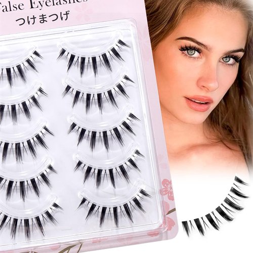 MSQ False Eyelashes 12mm Faux 3D Mink Lashes 5 Pairs Natural Look Thick Soft Cat Eye Wispy Lashes Reusable Fake Eyelashes, Contact Lens Friendly Easy to Apply