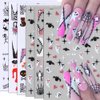 Halloween Nail Stickers, Cute Ghost Nail Decals 3D Self-Adhesive Pink Spider Ghost Spider Web Black Cat French Tips Pattern Halloween Nail Design Holiday Nail Art Decoration for Women Girls(6Sheets)