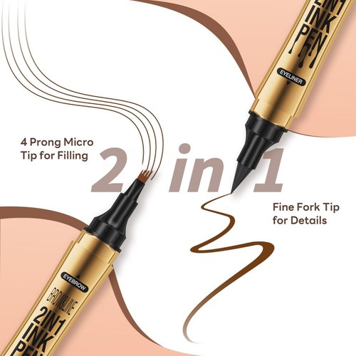 GGUP 2 in 1 Eyebrow Pencil, 2024 New Upgrade 3D Microblading Eyebrow Tattoo Pencil 4 Fork Tips with Eyeliner, Multifunction Dual Head Microblading Eyebrow Pencil Waterproof Eye Makeup Tools