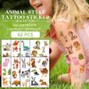 Temporary Tattoo for Kids, 62pcs Fake Tattoos Pattern, Waterproof Body Art Stickers, Cute Tattoo Decorations, Birthday Party Favor Supplies Decor for Boys Girls Children Toddler Teens 10 Sheets Animals