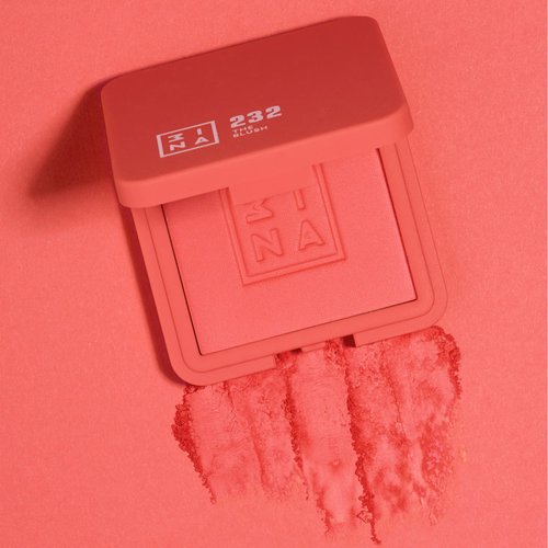 3INA The Blush 232 - Natural, Light Mineral Powder Blush For Sensitive Skin - Blendable, Buildable Rouge - Pigmented, Dewy Glow - Vegan, Cruelty Free, Eco Friendly Makeup - Red Color - 0.26 Oz