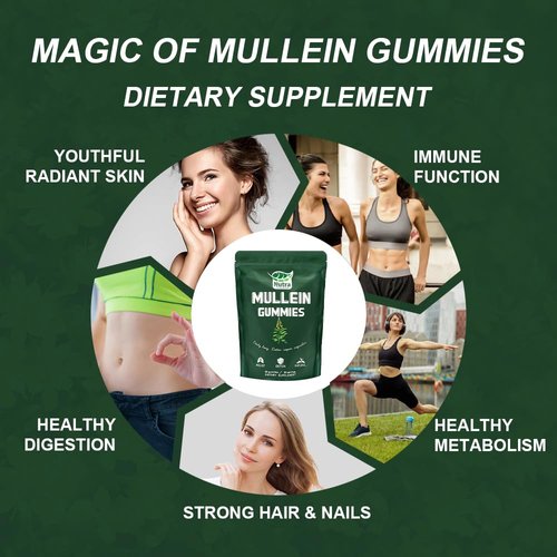 NutraNourish Mullein Gummies for Lung Detox 60 Count,1000mg Mullein Leaf Herb Extract for Respiratory & Digestive & Immune Support,Lung Cleanse & Mucus Relief,Vegan,Pear Flavor