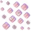 5D Purple French Tip Toe Nail Press Ons Rhinestone Press on Toenails with Butterfly Charms Purple Fake Toenails Glitter False Nails Press on Bow Press on Nails Full Cover Acrylic for Women Girl 24Pcs