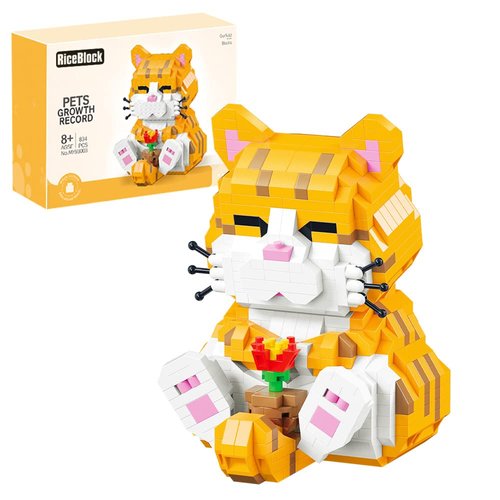 RiceBlock Cute Animal Series Mini Building Blocks Kit, Orange Cat Micros Brick Building Toys for Cute Girls Toys, 834 Pieces Not Compatible with Legos, A Gift for New Year, Christmas