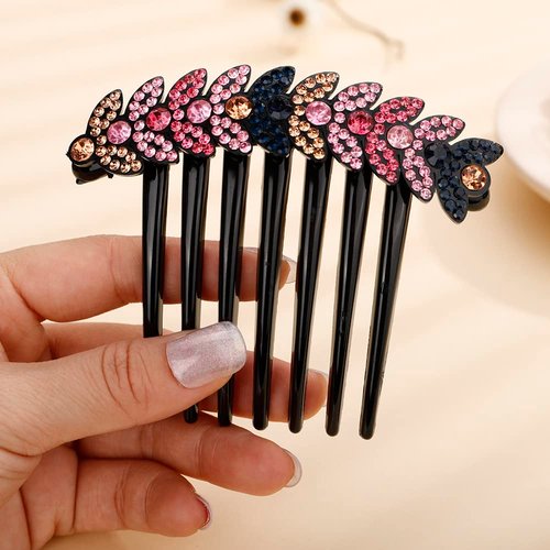 Jumwrit Rhinestone Wedding Hair Comb Colorful Fish Shape Hair Comb Slide Clip Headpiece Big Bride Black Acrylic Hair Side Comb Vintage Bridal Hair Jewelry for Women and Girls(Style 1)