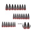 24 Pcs Red Black Press on Nails Halloween Long Stiletto Fake Nails Halloween False Nails with 3D Design Goth Nails Acrylic Nails Press ons Glossy Glue on Nails Full Cover Stick on Nails for Women
