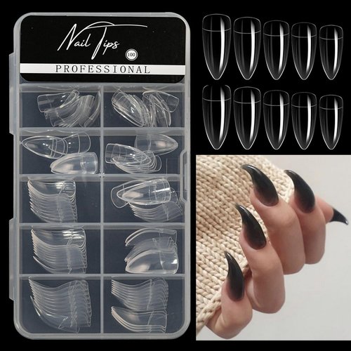 100 Pcs Medium Stiletto Press on Nails Kit,Soft Gel Pre-Shaped Acrylic Nail Tips Eagle Claw Designs Glue on Nail Glossy Extension Tips Manicure Home DIY 10 Sizes Gelly Tips
