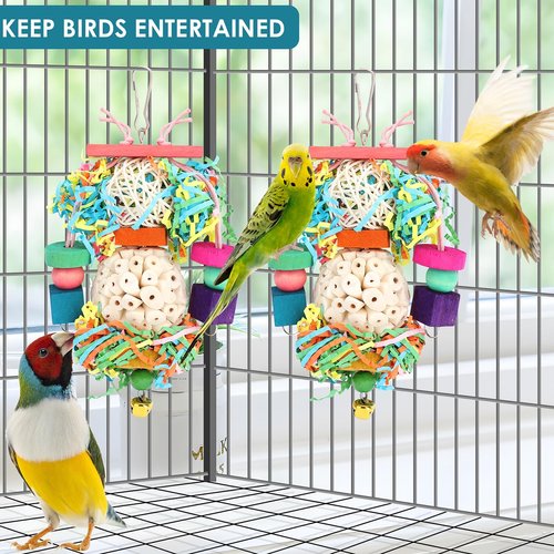 BBjinronjy Bird Toys Conure Toys Hanging Natural Soft Sola Ball Beak Chew Shred Forage Toys for Parrots,Cockatiel,Conure,Love Birds,Parakeets,Budgie and Other Small Birds (Girls)