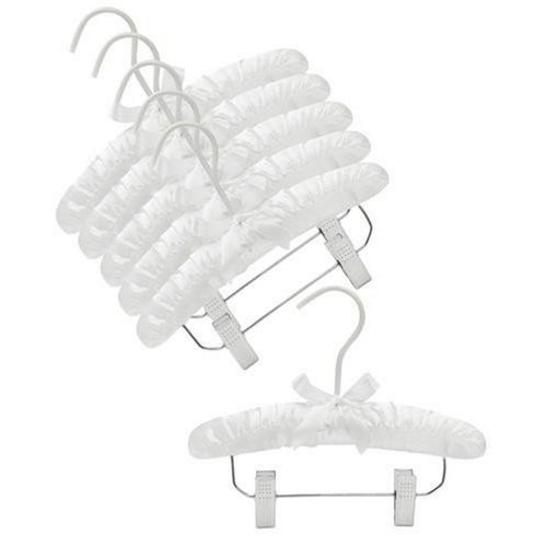 Only Hangers 10" White Baby Satin Padded Hangers with Clips- Pack of (6)