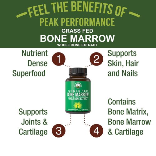 Peak Performance Grass Fed Bone Marrow - Whole Bone Extract Supplement 180 Capsules Superfood Pills Rich in Collagen, Vitamins, and Amino Acids. from Bone Matrix, Marrow, Cartilage. Ancestral Tablets