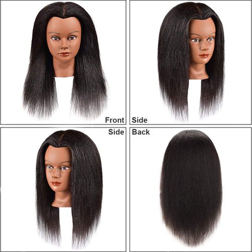 Morris Mannequin Head 14 Inch 100% Real Hair Training Head Manikin Head With Hair Cosmetology Doll Head for Hairdresser Practice HairStyling Braiding with Clamp Stand