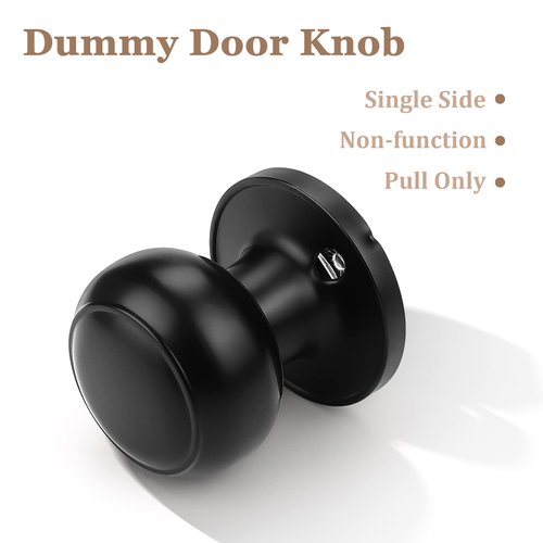 Probrico (6 Pack Classic Closet Door Knobs Dummy Door Knob, Individual Non-Turning Dummy Door Knob Single Side, Black Interior Door Knobs, Easy Installation