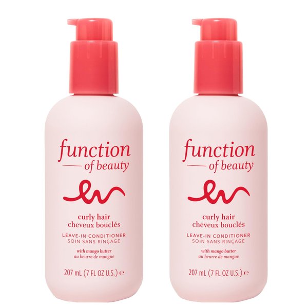 FUNCTION OF BEAUTY Customizable Leave In Conditioner for Curly Hair, 7 oz Each (2-Pack) - Sulfate Free Conditioner with Mango Butter Hydrates, De-Frizzes and Defines Curls