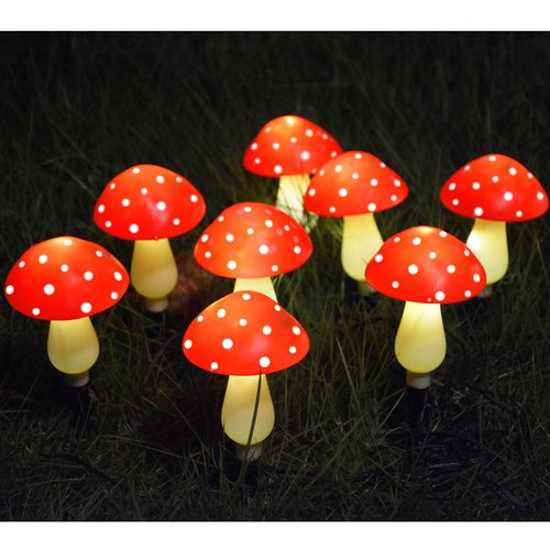 Windpnn Upgraded 8-Pack Red Solar Mushroom Lamp for Garden Decor, 8 Modes Solar Garden Lights Outdoor Waterproof Mushroom Solar String Lights for Christmas Halloween Garden Pathway Yard Lawn