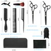 Haircut Scissors Sets - 11 Pcs Black Stainless Steel Haircut Set with Thinning Scissors, Neck Duster Brush, Comb, Barber Cape, Hair Clips with Pu Box