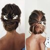 6 Pieces Flower Pearl Wedding Hair Pins, Handmade Gold Leaf Bridal Hair Styling Pins Headpiece Jewelry for Brides Bridesmaids and Flower Girls(Flower Pearl Style)