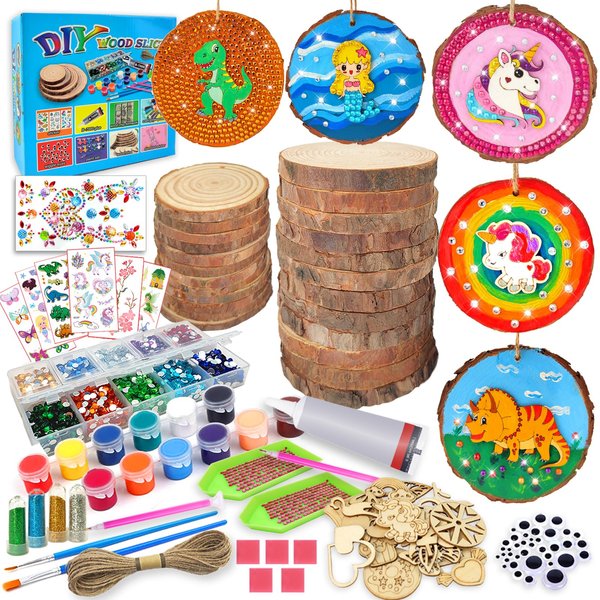 7july Wooden Arts and Crafts Kits for Kids Boys Girls Age 6-12 Years Old,Wood Slices with Diamond Crafts Sets-Little Children's Art & Craft Gifts