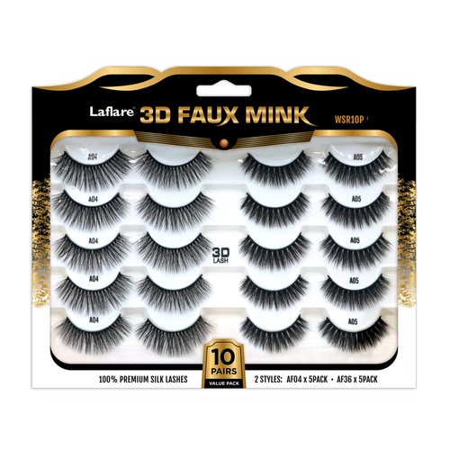 Laflare Silk Lashes 3D Faux Mink Eyelashes Multipack, Light, Natural Looking, Professional Easy to Apply Eyelashes in a Knitted Style 10 Pairs Jumbo Pack (WSR10P)