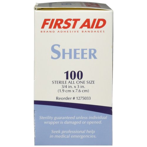 Adhesive Bandages, Sheer Strips, 3/4" x 3", Box of 100