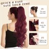 BARSDAR Red Ponytail Extension - 26 Inch Long Wavy Drawstring Ponytail Hair Extensions Clip in Ponytails Synthetic Red Pony Tails Hairpieces for Women Daily Party - Burgundy