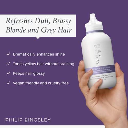 PHILIP KINGSLEY Pure Blonde/Silver Brightening Daily Purple Shampoo for Blonde Gray Silver Brassy Colored Highlighted Bleached Hair Toner for Orange Brassiness and Yellow Tones, 8.45 oz