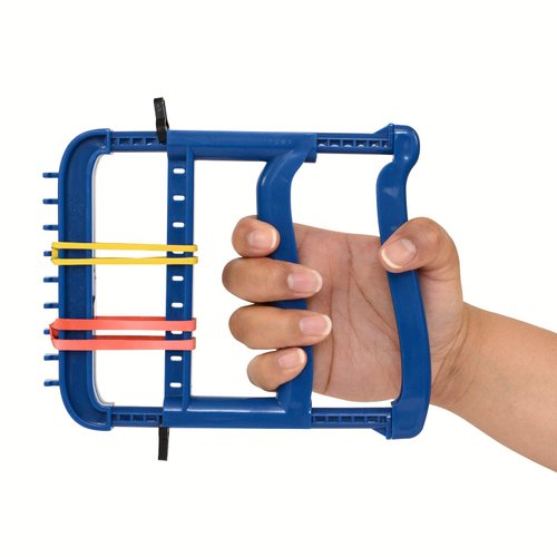 Rolyan Basic Ergonomic Hand Exerciser, Strengthening Device for Fingers, Hands, and Thumbs, Comes with 4 Pairs of Graded Rubber Bands with Progressive Difficulty, Blue