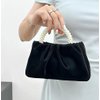 Beatfull Evening Purse Women Pearl Handbags Soft Leather Ruched Bag Bridal Clutch for Wedding Party Prom Crossbody Purses Black