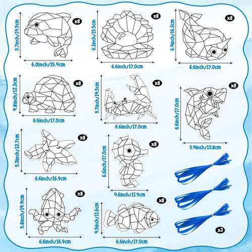 BeYumi Coloring Ocean Animals Kit - 83Pcs Color Your Own Ocean Animals Kit for Kids DIY Coloring Craft Kit Coloring Sea Animals Geometric Card Decor School Classroom Summer Party Activity Art Craft
