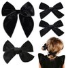 DEEKA 4 PCS Black Velvet Hair Bows 3 Styles 5" & 4" Handmade Hair Bow set for Toddler Girls Alligator Hair Clips Knot Bows Hair Accessories for Little School Girls (Black)