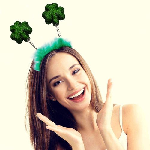 St. Patrick's Day Headband Top Hat Hair Bands Clover Shamrock Hairband Women Green Leprechaun Irish Day Headpiece Carnival Hair Hoop Holiday Cosplay Costume Cute Handmade Hair Accessories 4 Pack