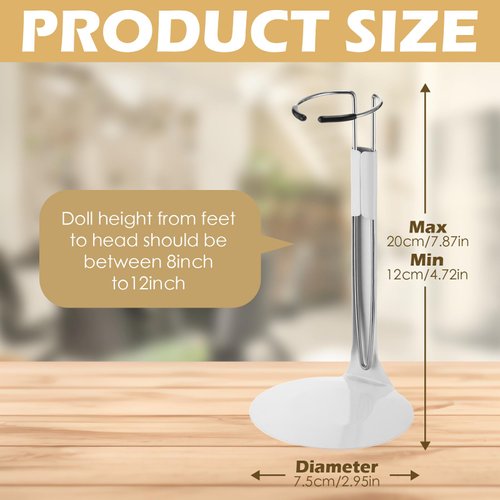 Yaocom 12 Pcs Doll Stand Action Figure Stands with Expandable Waist Wire for 8" to 12" Dolls and Action Figure(White, Silver)