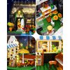 Muiurple Flower House with Coffee Shop Building Set, Outdoor Parasol & Piano Building Kits with Lights, Greenhouse Model Gifts for Her, Home Decoration Office Coffee Bar Display(485 Pieces)