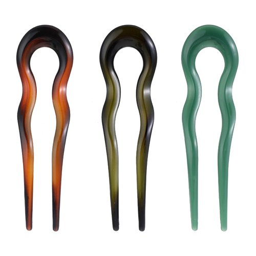 French Hair Pins 3 Pcs French Twist Stick Hair Fork 2 Prong Hair Clip Small Wavy U Shaped Updo Tortoise Shell Hair Forks Bun Hair Accessories for Women Thick Long Hair
