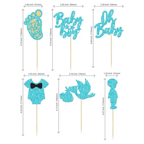 Ephlyn 24Pcs Boy Blue Cake Toppers, It's a Boy Cupcake Toppers with Swan Onesie Footprint, Baby Shower Theme Party Supplies, Decorations for Kids Boys Birthday Party Cake