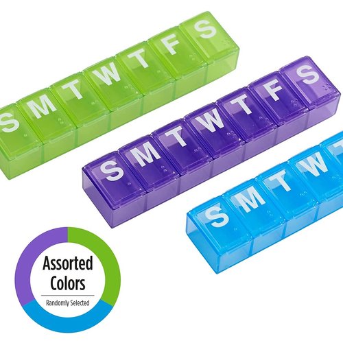 Ezy Dose Weekly (7-Day) Pill Organizer, Vitamin and Medicine Box, Medium Compartments, Colors may vary, Made in the USA