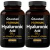 NatureBell 2 Pack Plant Based Hyaluronic Acid Supplements 250mg with 25mg Vitamin C & Biotin 5000mcg, 480 Total Capsules | Essential for Hair Growth, Joint Support, & Hydrating Skin | Non-GMO