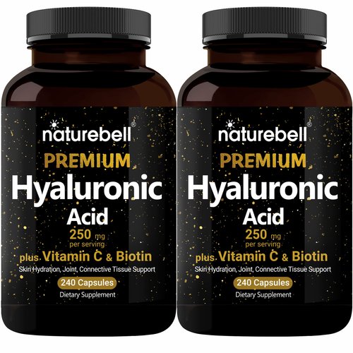 NatureBell 2 Pack Plant Based Hyaluronic Acid Supplements 250mg with 25mg Vitamin C &amp; Biotin 5000...