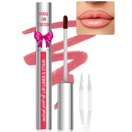 Lip Liner - Lip Stain Peel Off with Tweezer, Long Wear Peel Off Lip Liner Tattoo with Matte Finish, Waterproof, Smudge-proof, Transfer-proof, Highly Pigmented Color, Nude Pink